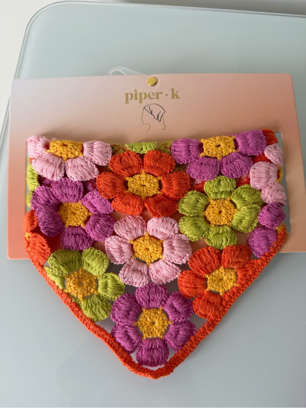 piper k colorful Crochet Floral Bandana scarf